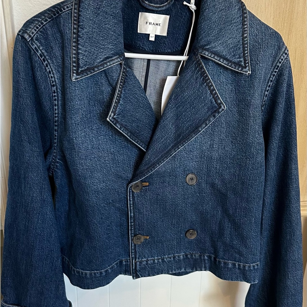 Frame Denim Dark Blue Double Breasted Jean Jacket